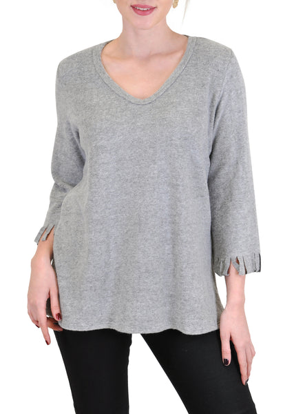 QUARTER SLEEVE V NECK FRINGE TRIM