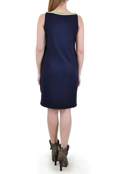 SLEEVELESS STRIPED-TRIM DRESS