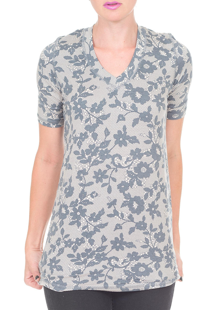 FLORAL PRINT V NECK SHIRT