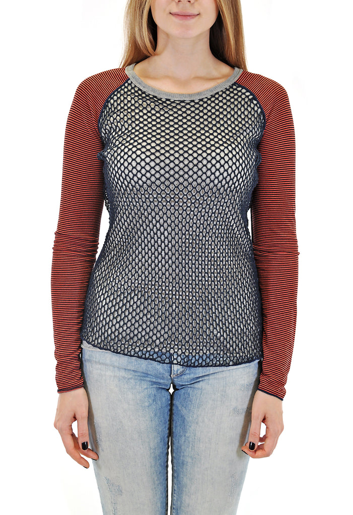 LONG SLEEVE CROCHET BASEBALL TEE