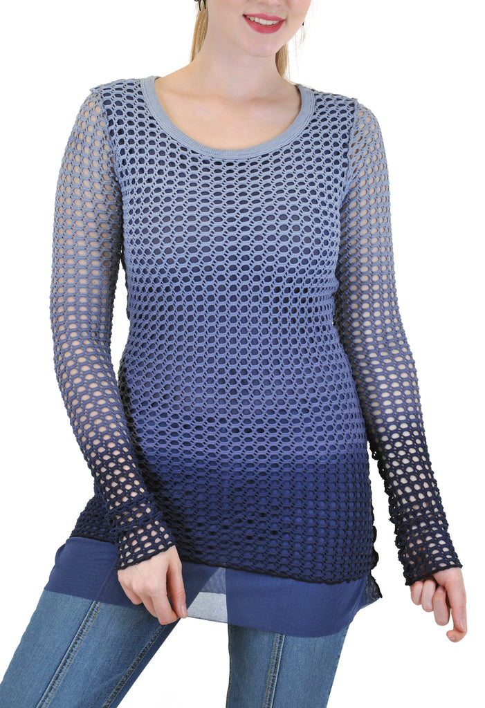 LONG SLEEVE CROCHET OMBRE TIE DYE TOP