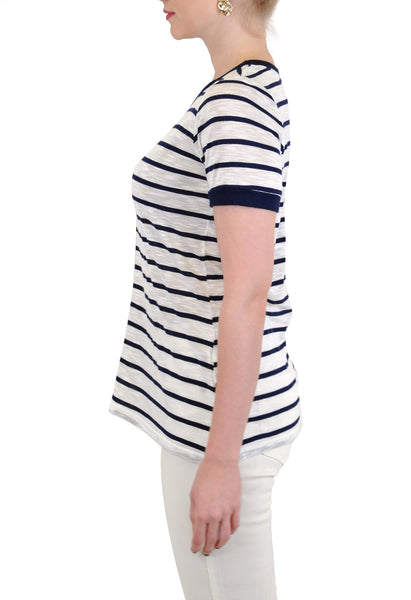 SHORT SLEEVE V NECK BLOCK-STRIPE