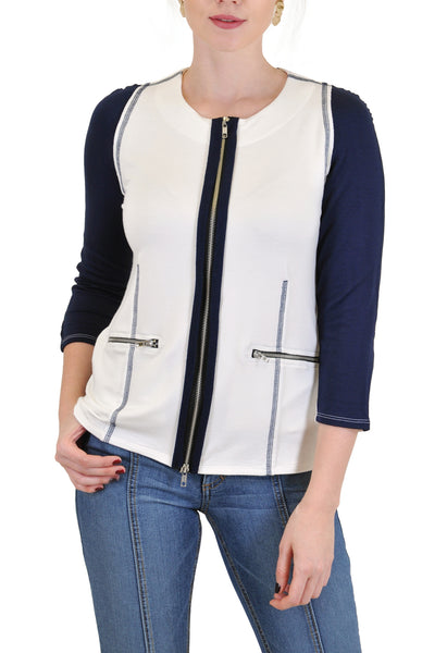 COLOR BLOCK ZIP UP JACKET FRONT POCKETS