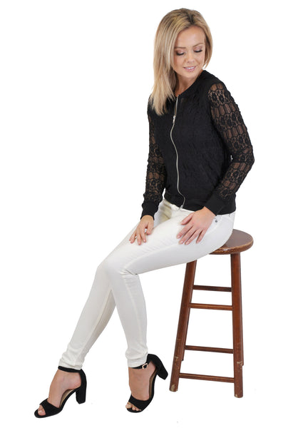 ZIP UP LACE BOMBER JACKET