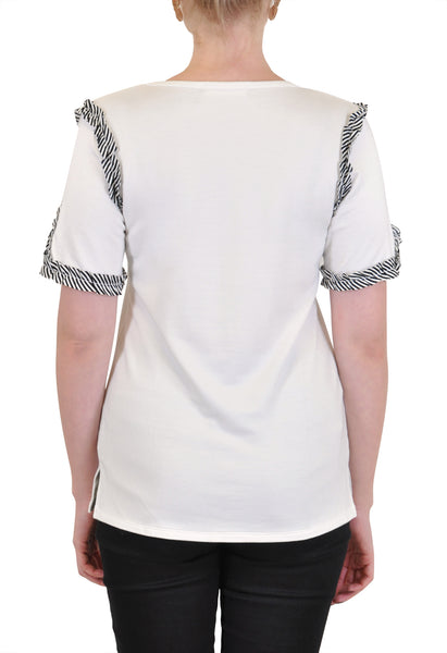 SHORT SLEEVE CREW SMOCKED TRIM