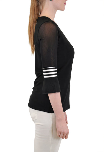 V NECK QUARTER SLEEVE WITH STRIPE TRIM
