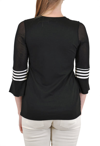 V NECK QUARTER SLEEVE WITH STRIPE TRIM