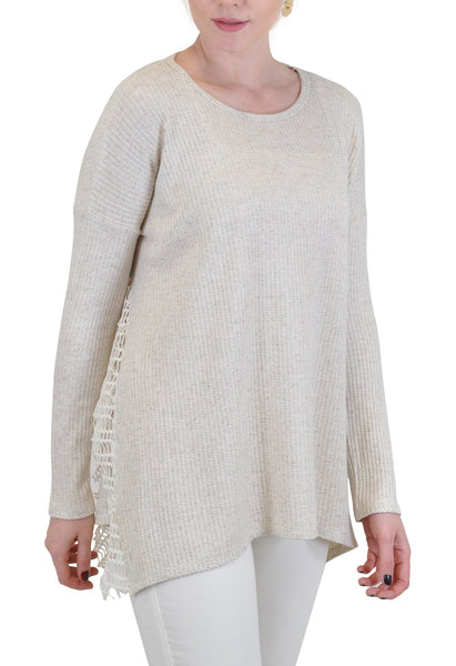 Crochet Side Trim Crew Neck