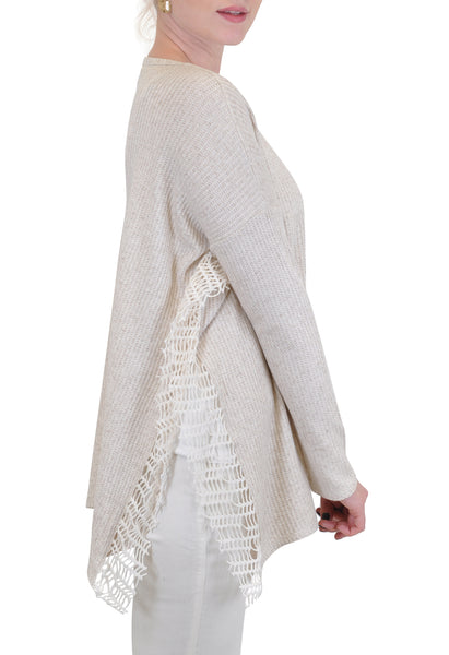 Crochet Side Trim Crew Neck