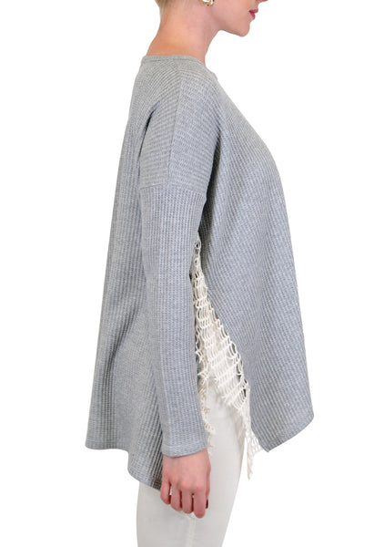 Crochet Side Trim Crew Neck