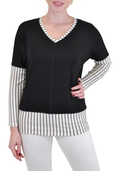 LONG SLEEVE V NECK STRIPES BLOCKED
