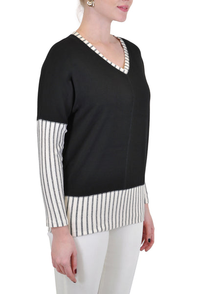 LONG SLEEVE V NECK STRIPES BLOCKED