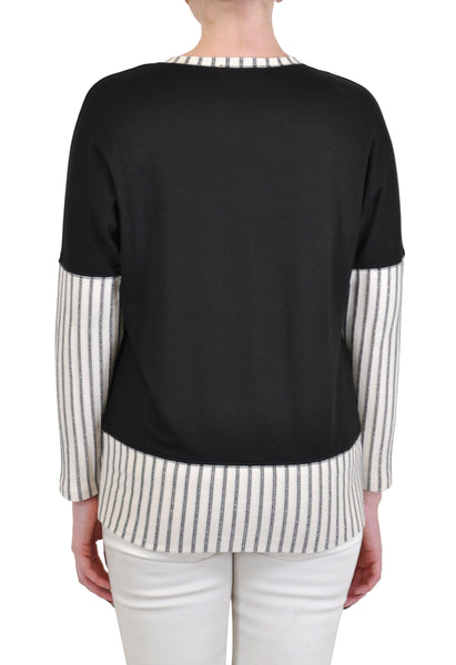 LONG SLEEVE V NECK STRIPES BLOCKED