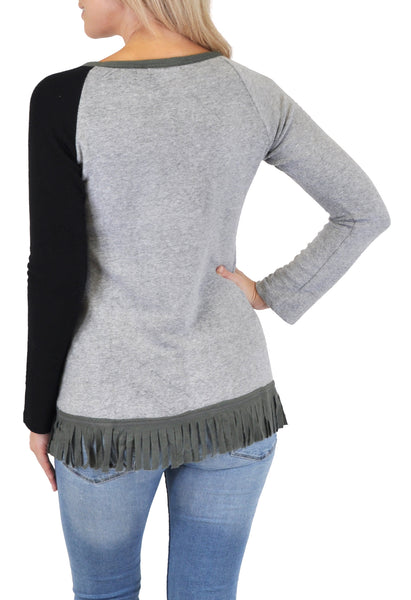 LONG SLEEVE COLORBLOCK FRINGE TRIM