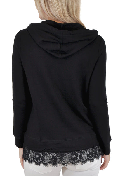 ZIP UP HOODIE WITH LACE ACCENT
