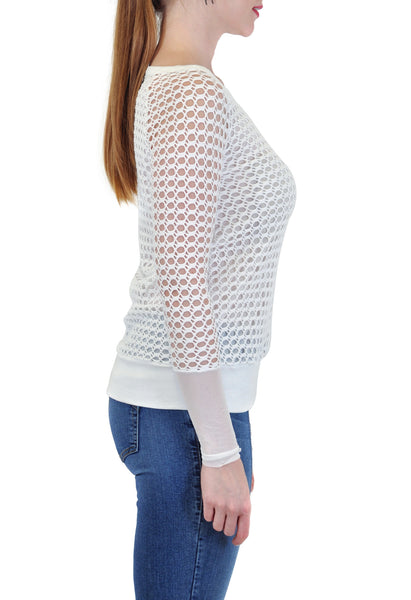 LONG SLEEVE CROCHET SCOOP NECK