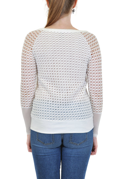 LONG SLEEVE CROCHET SCOOP NECK