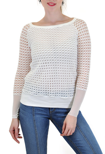 LONG SLEEVE CROCHET SCOOP NECK