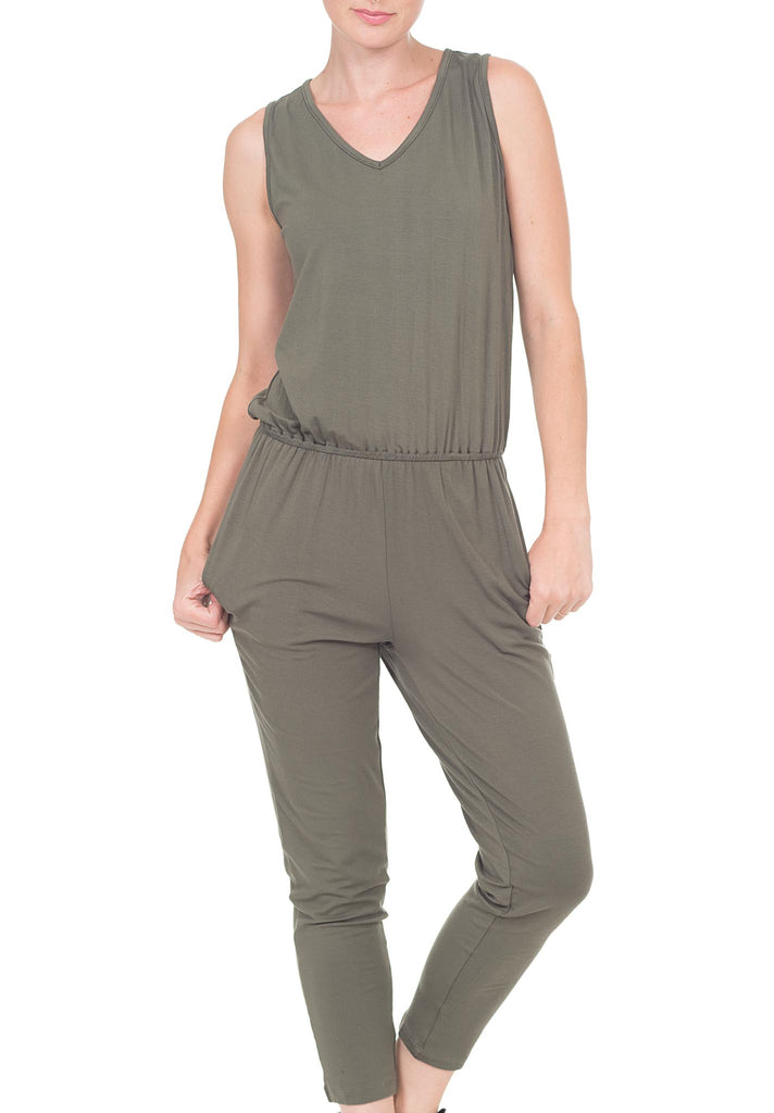 SLEEVELESS JUMP SUIT WITH BACK KEYHOLE