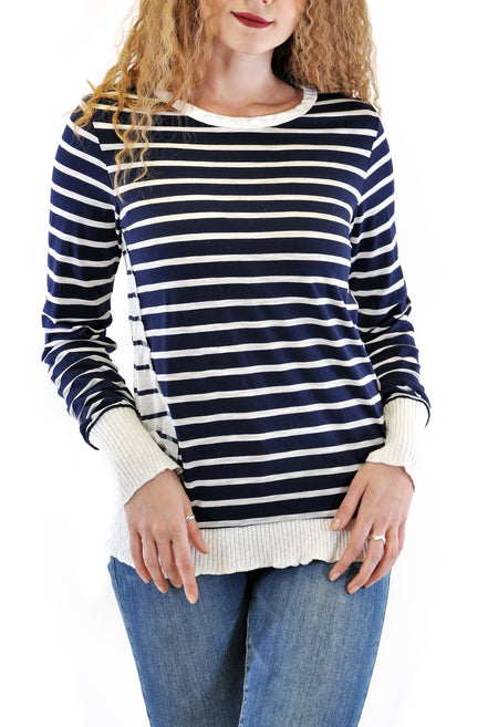 LONG SLEEVE CREW RIB WITH FRONT LAYERS RUFFLE