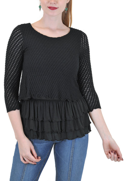 Ruffle Hem 3/4 Sleeve Top