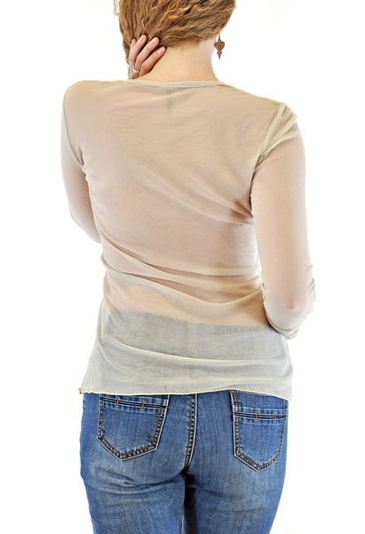 L/S MESH TOP SHIRRED CUFF