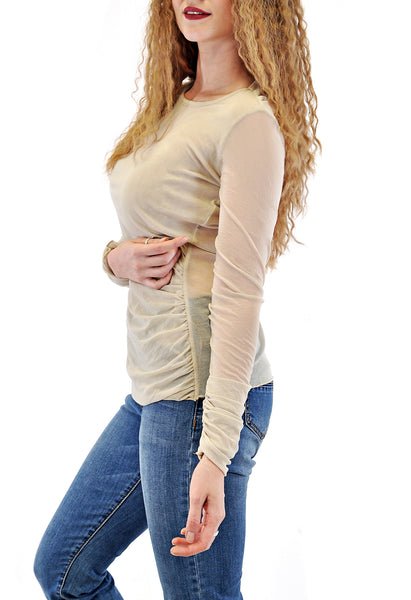 L/S MESH TOP SHIRRED CUFF