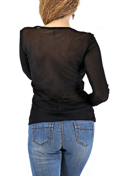 L/S MESH TOP SHIRRED CUFF