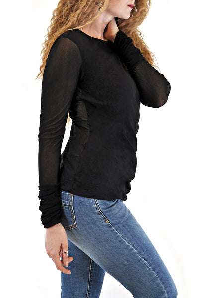 L/S MESH TOP SHIRRED CUFF