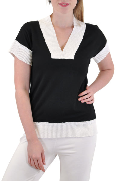 SHORT SLEEVE V NECK RIB TRIM