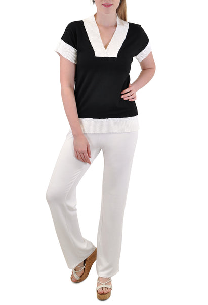 SHORT SLEEVE V NECK RIB TRIM