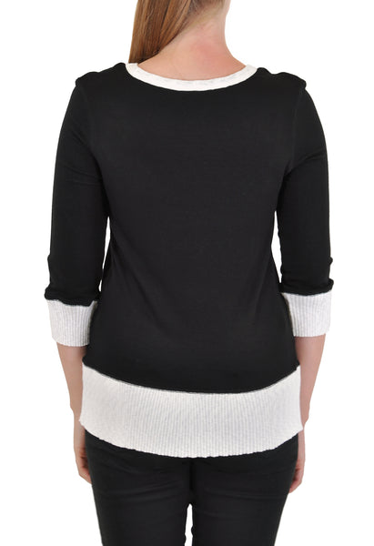 V-NECK  3/4 SLEEVE RIB TRIM