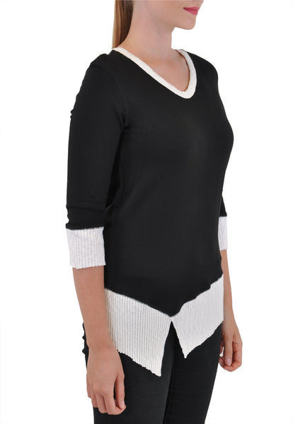 V-NECK  3/4 SLEEVE RIB TRIM