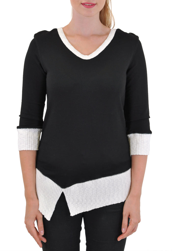 V-NECK 3/4 SLEEVE RIB TRIM