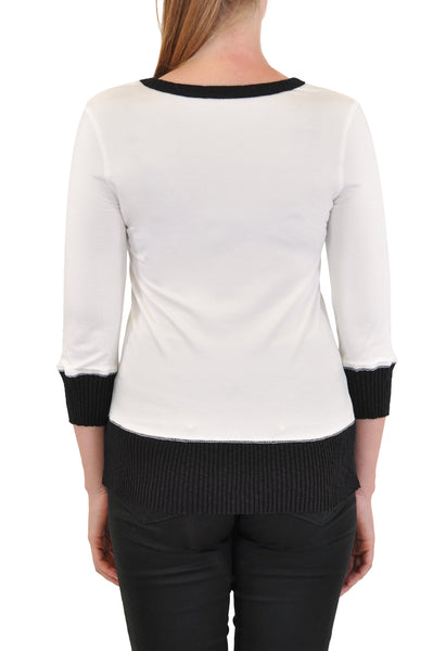V-NECK  3/4 SLEEVE RIB TRIM