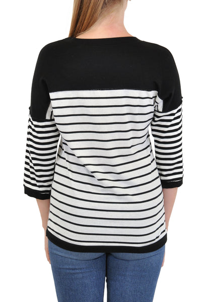 3/4 SLEEVE MIXED MEDIA STRIPES