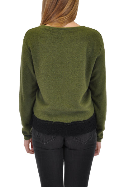 LONG SLEEVE PULL OVER SWEATER WITH LACE TRIM