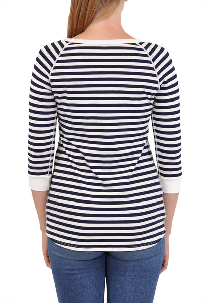 3/4 SLEEVE CREW NECK STRIPE TOP