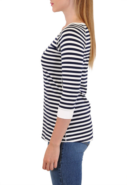 3/4 SLEEVE CREW NECK STRIPE TOP