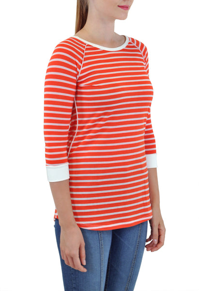 3/4 SLEEVE CREW NECK STRIPE TOP