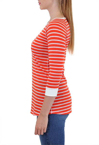 3/4 SLEEVE CREW NECK STRIPE TOP