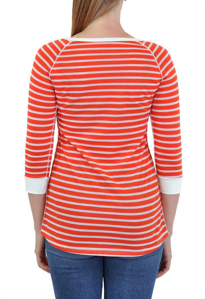 3/4 SLEEVE CREW NECK STRIPE TOP