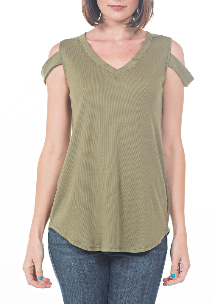Cold Shoulder V-Neck Shirt