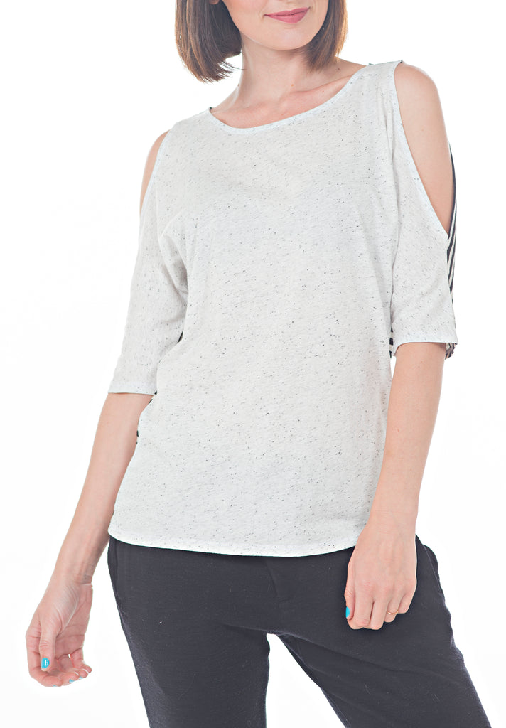 QUARTER SLV COLD SHOULDER TOP