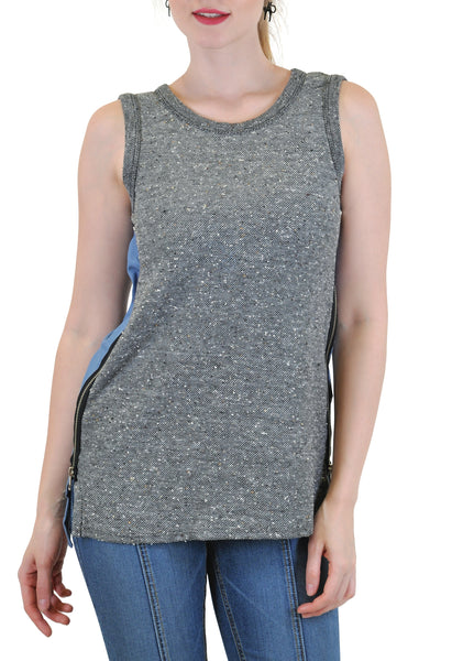 SLEEVELESS WITH CONTRAST BACK AND SIDE ZIPPERS