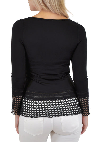 LACE & CROCHET INSERT LONG SLEEVE TOP