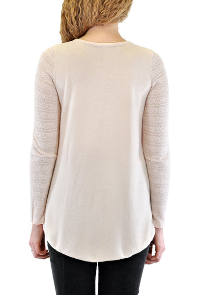 LONG SLEEVE CREW UNEVEN FRONT WITH LACE SLEEVES