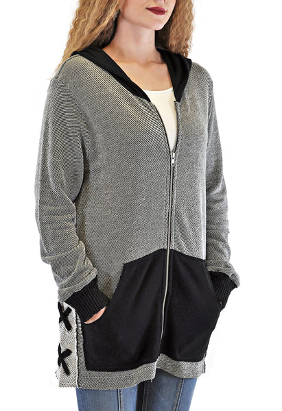 OVER-SIZED HOODED JACKET WITH LACE SIDES DESIGN