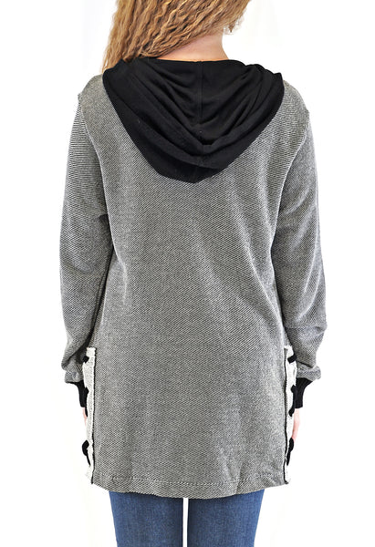 OVER-SIZED HOODED JACKET WITH LACE SIDES DESIGN