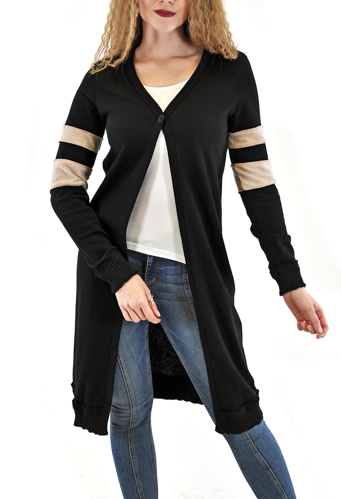 LONG SINGLE BUTTON COAT WITH SLEEVE DESIGN